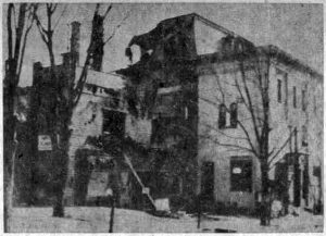Havoc wrought by the fire as seen from the North Wayne side, showing the Post Office quarters and the counties Gas and Electric Company office, where the fire started.